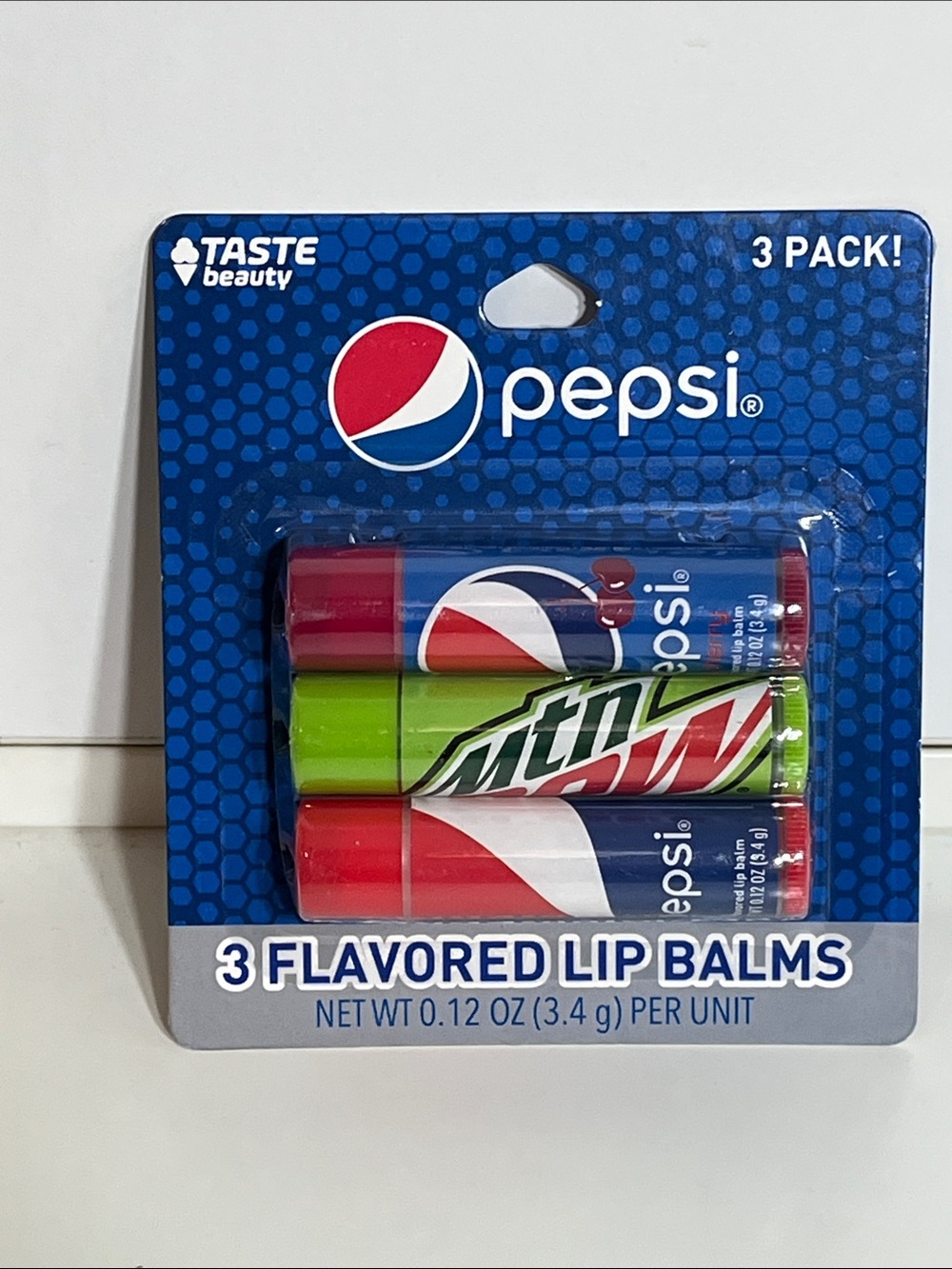 Pepsi-Flavored Lip Balm, Taste Beauty, 3-pk, Cherry Pepsi, Mountain Dew, Pepsi